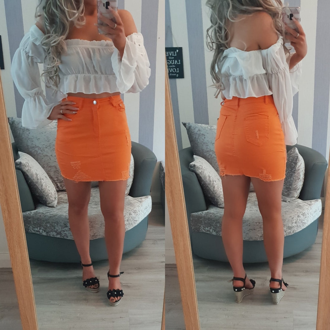 Denim Skirt - Orange